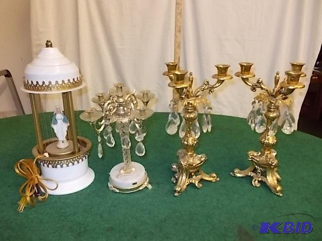 lot 72 image: Pair Of Fancy Candelabras With Glass Prisms, ...