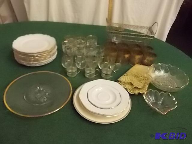 lot 80 image: Lot Of Dishware & Glassware With Gold Acc...