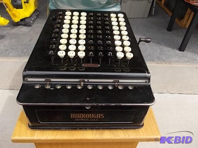 lot 16 image: Vintage Burroughs Adding Machine With Cover...