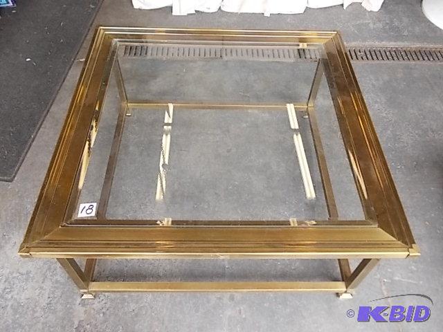lot 18 image: Glass Top Brass Coffee Table 36 x 36 x 16...
