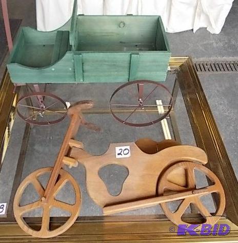 lot 20 image: Wooden Bike & Steel Wheeled Wooden Buggy...