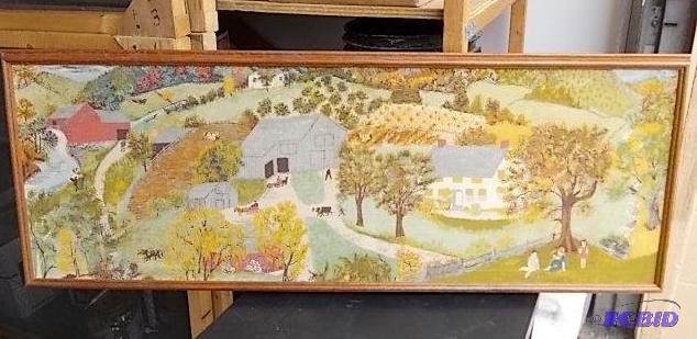 lot 22 image: 48 x 18 Framed Fabric Folk Art...
