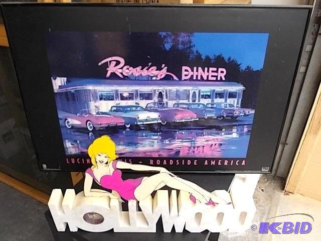 lot 23 image: Rosies Diner Picture & Hollywood Clock...