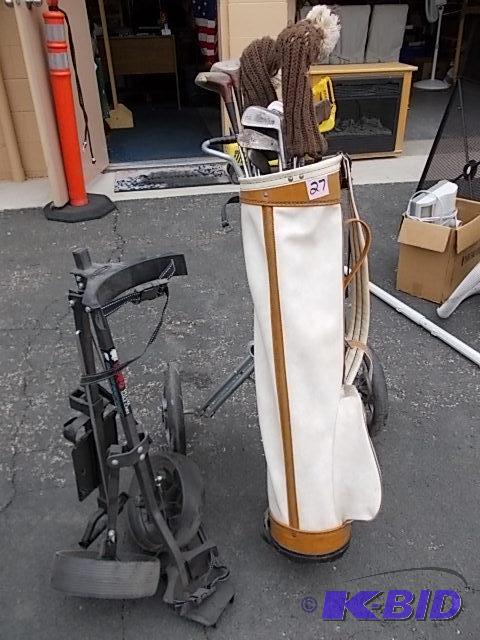 lot 27 image: 2 Golf Bag Carts & Bag With Set Of Clubs...