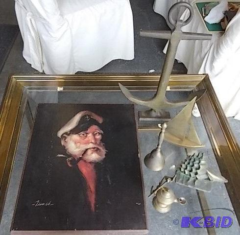 lot 32 image: 16 x 20 Sailor Picture & 5 Brass Items...