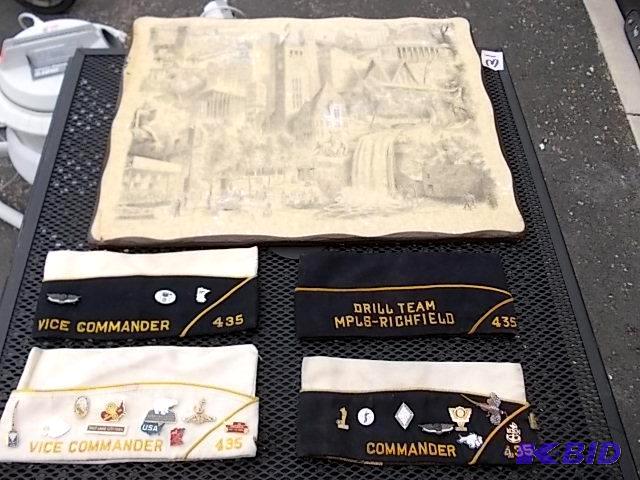 lot 42 image: 4 Legion Hats With Pins, Sketch Of Minneapoli...
