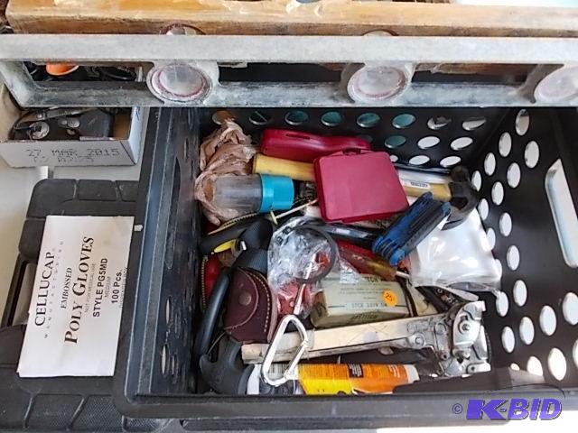 lot 60 image: Milk Crate Loaded With Hand Tools, Stapler, D...