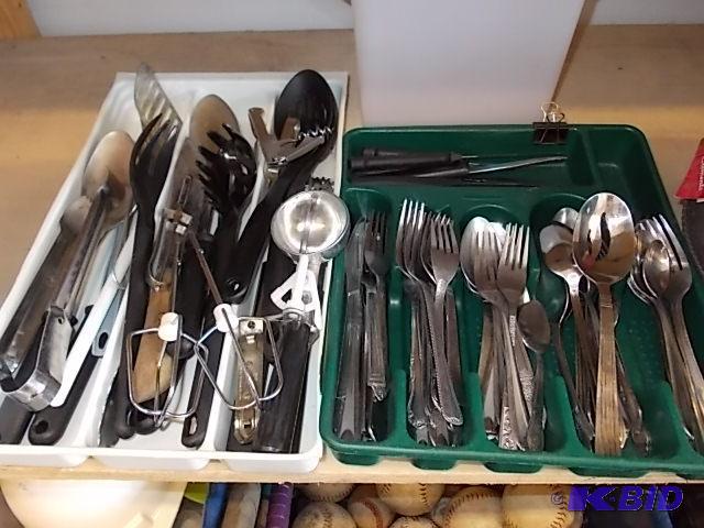 lot 61 image: Flatware Utensils & Tupperware Container...