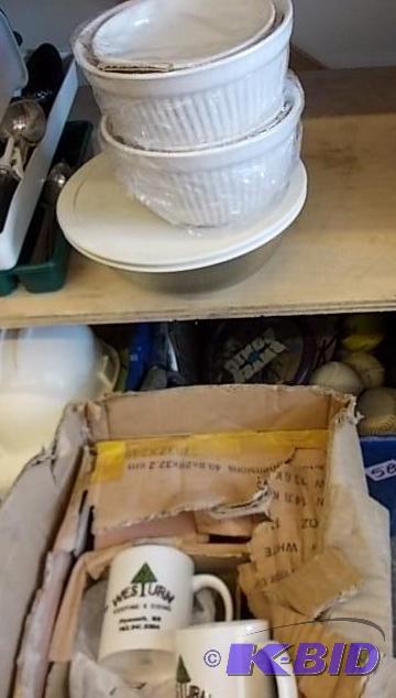 lot 62 image: Pyrex Bowls, 2 New Bowl Sets, Box Of Coffee M...