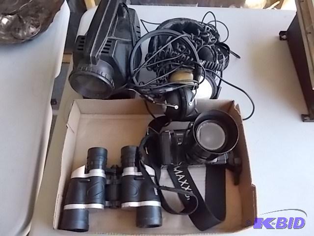 lot 69 image: Binoculars, Camera, Projector, 3 Sets Head Ph...