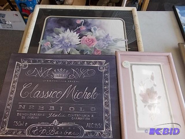 lot 79 image: 3 Assorted Pictures 2 Floral, I Italian Wine...