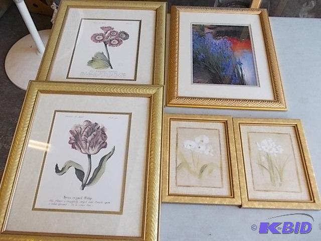 lot 82 image: 5 Assorted Framed Floral Pictures...