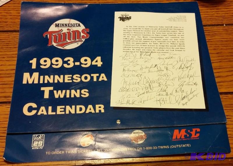 1993-94 Minnesota Twins hanging season calend...
