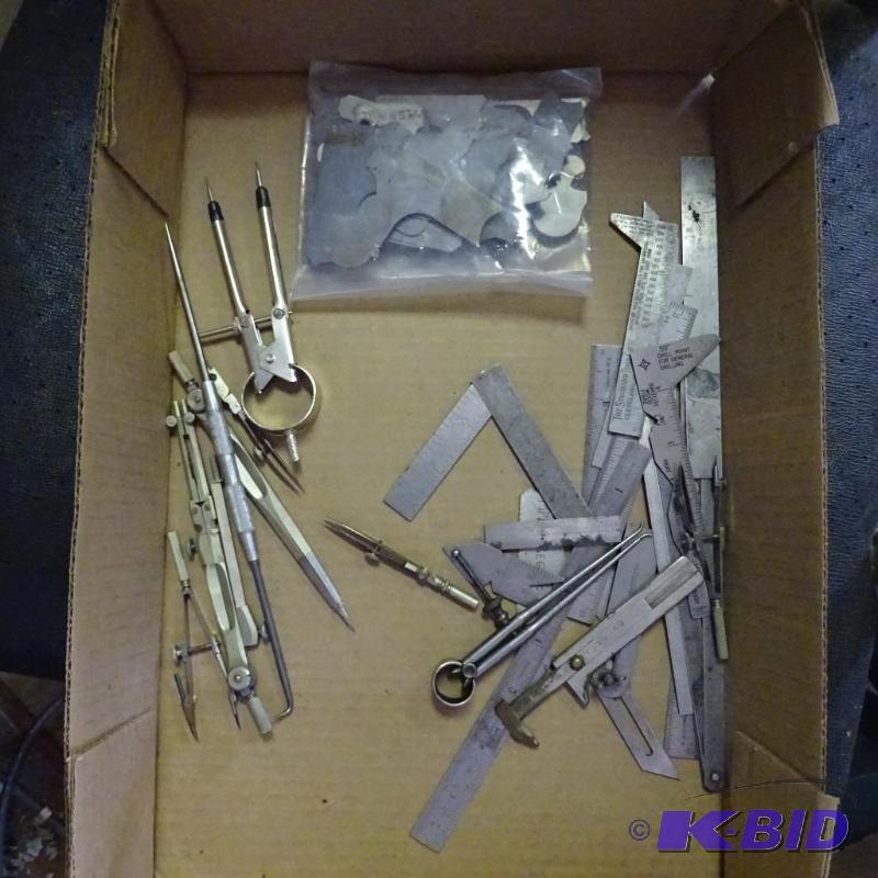 lot 151 image: calipers, small metal rulers...