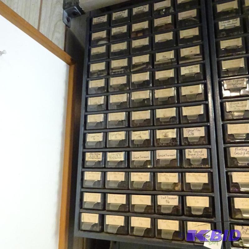 lot 201 image: 60 drawer unit with roll pins . Dowel pins, s...