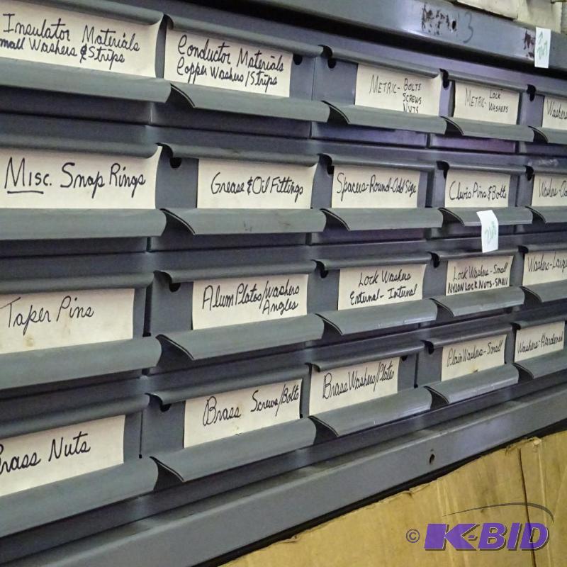 lot 268 image: 24 bin unit with misc. hardware and washers b...