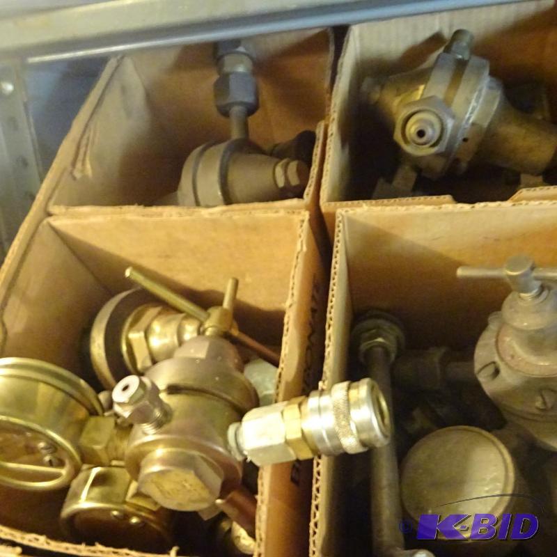 lot 315 image: Box full of oxygen acetylene regulators and g...