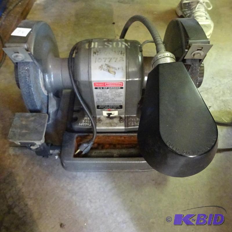 lot 74 image: craftsman 34 hp bench grinder...