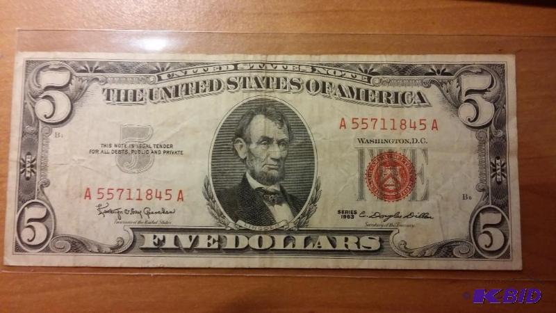 1963 US 5 DOLLAR NOTE RED SEAL...