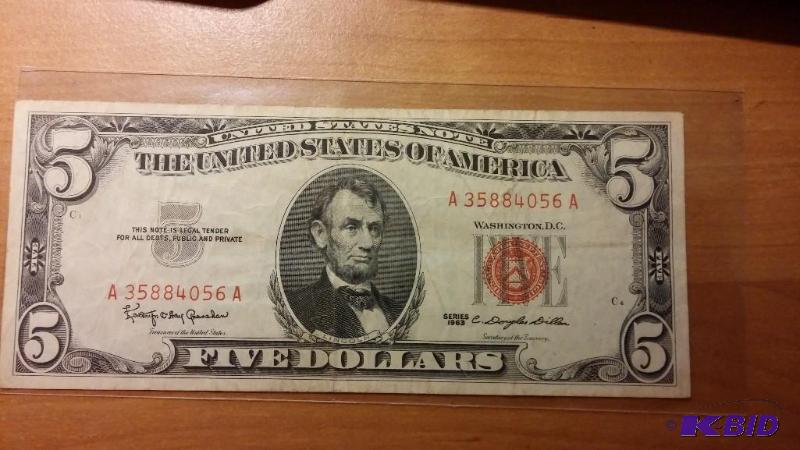 1963 US 5 DOLLAR NOTE RED SEAL...