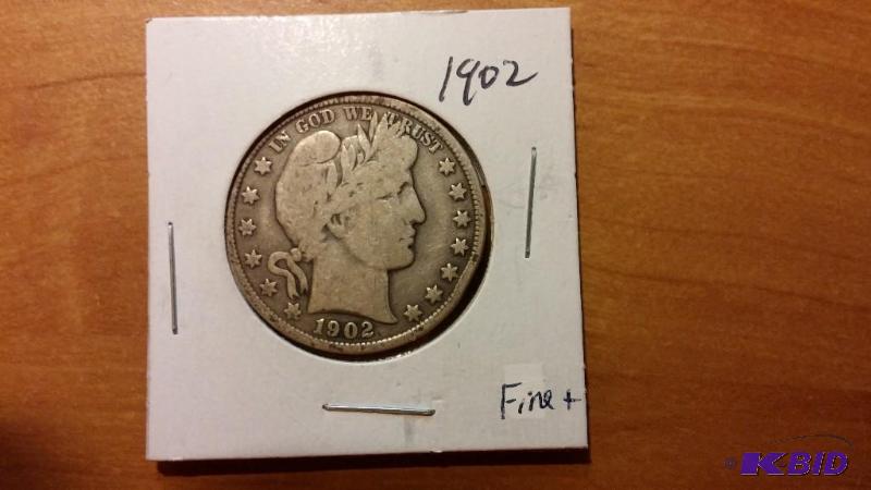 1902 BARBER SILVER HALF DOLLAR COIN...