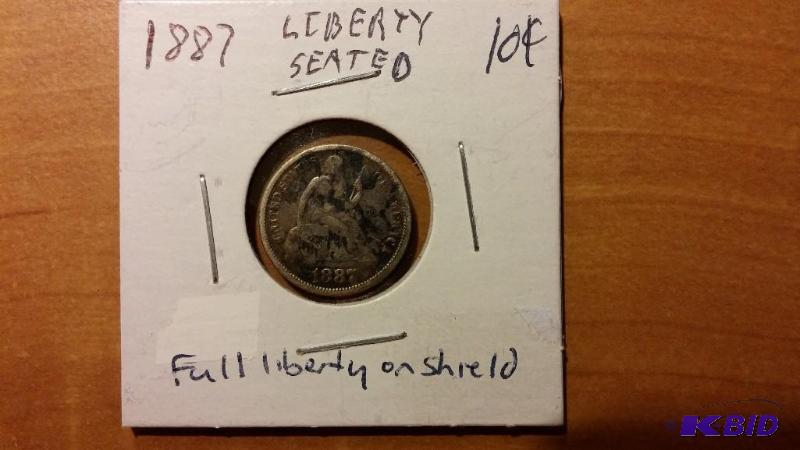 1887 LIBERTY SEATED DIME TEN CENT COIN, FULL ...