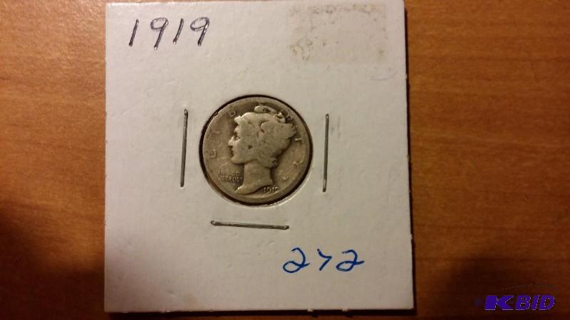 1919 MERCURY DIME TEN CENT COIN...