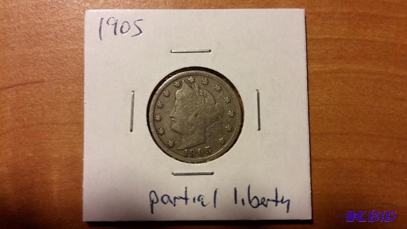1905 LIBERTY V NICKEL PARTIAL LIBERTY...
