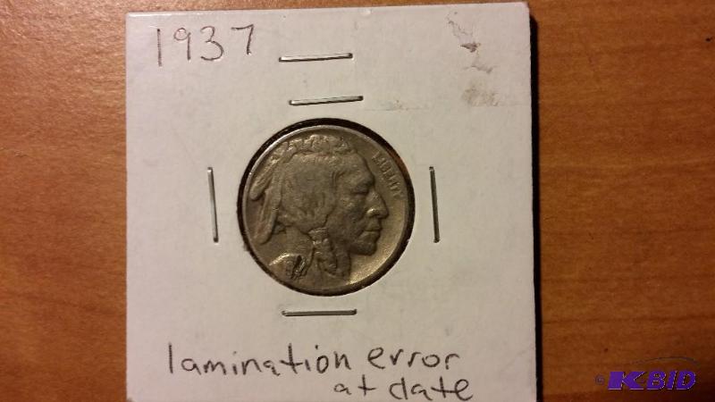 1937 BUFFALO NICKEL FIVE CENT COIN LAMINATION...