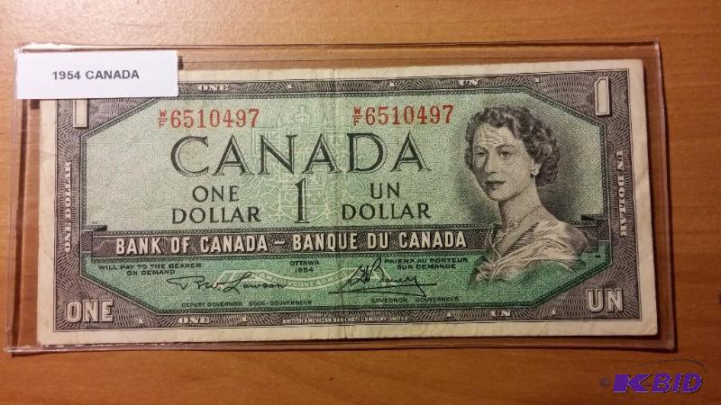 1954 CANADA ONE DOLLAR NOTE...