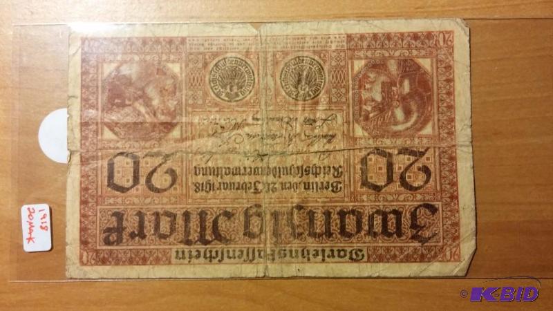1918 GERMAN 20 MARK NOTE...