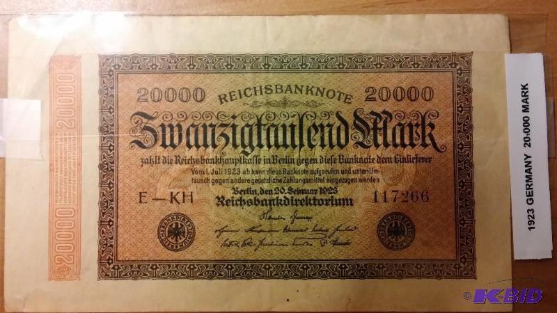1923 GERMAN 20,000 MARK NOTE...