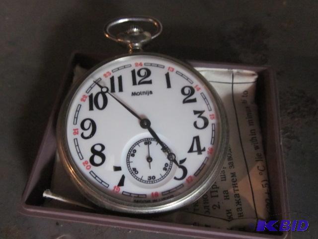 lot 122 image: Vintage Russian Molnija pocket watch with cas...