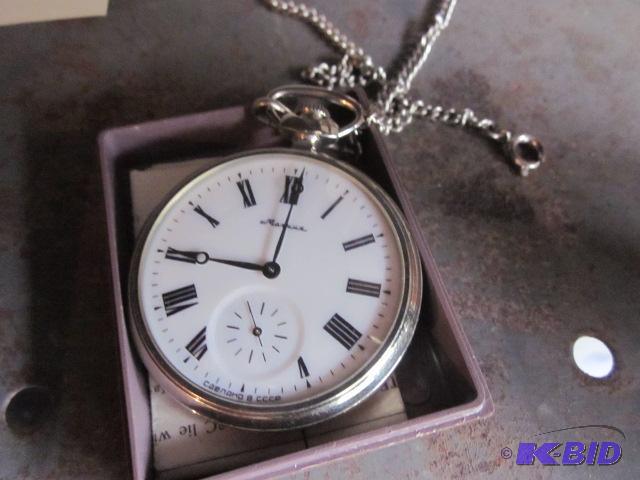 lot 123 image: Vintage Molnija Russian pocket watch with cas...