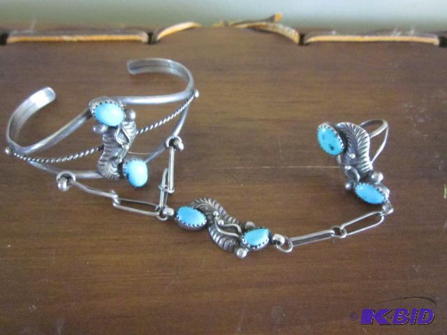 lot 13 image: Sterling silver Native slave bracelet and rin...