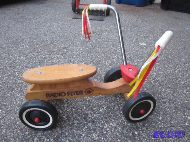 lot 145 image: Vintage solid wood Radio Flyer toddler and ch...