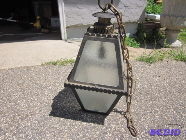 lot 61 image: 20 inch x 10 inch cast iron and brass hanging...