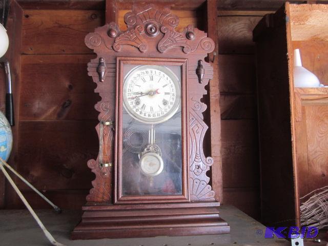 lot 68 image: Circa 1800 wooden mantel clock, unknown maker...