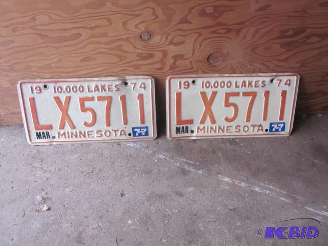 lot 75 image: Pair of vintage 1974 Minnesota license plates...