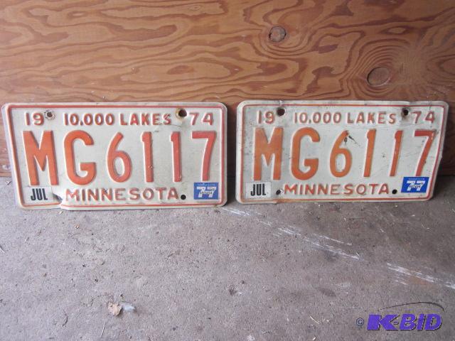 lot 77 image: Pair of vintage 1974 Minnesota license plates...