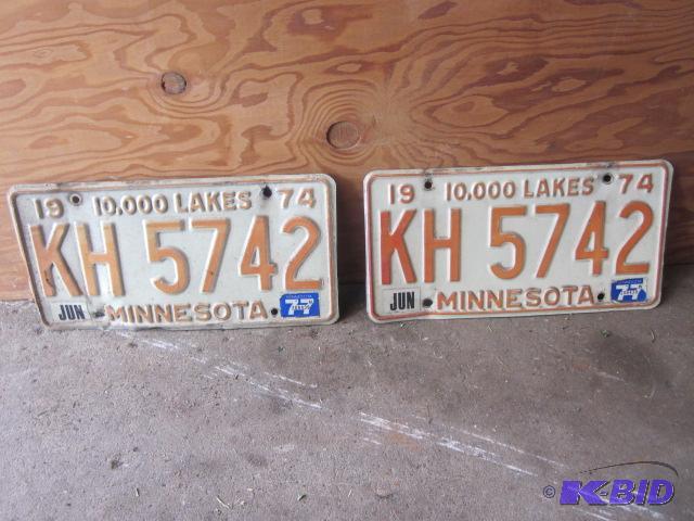 lot 79 image: Pair of 1974 vintage Minnesota license plates...