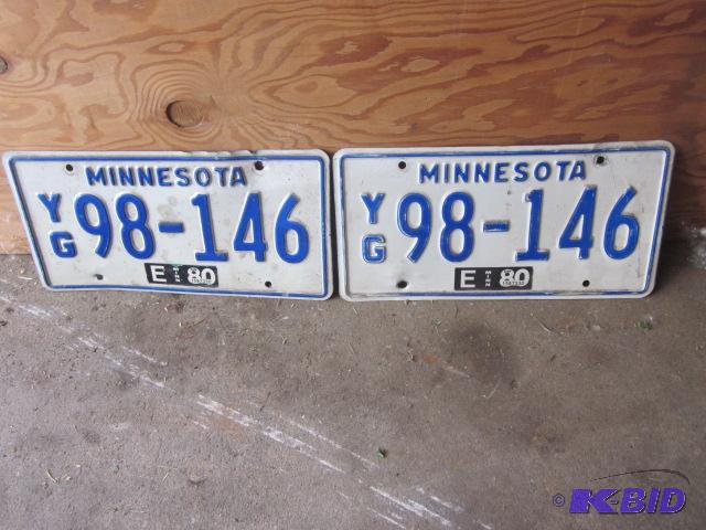 lot 82 image: Pair of 1980 Minnesota license plates....