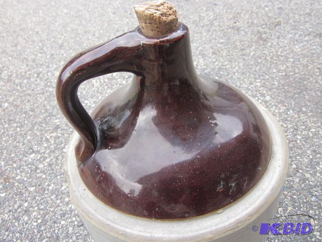 lot 86 image: Large antique 2 gallon antique brown and crea...