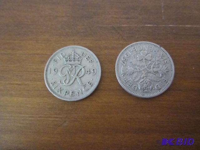 lot 9 image: Pair of 1949 and 1957 Six Pence....