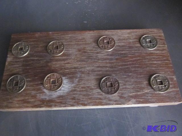 lot 97 image: Vintage solid wood wall plaque with (8) Chine...