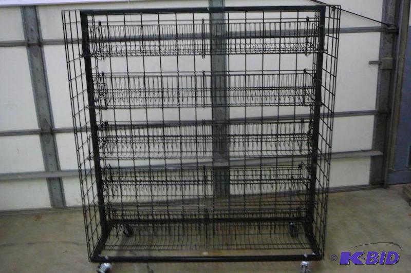 Steel racking on casters with 10 wire baskets...