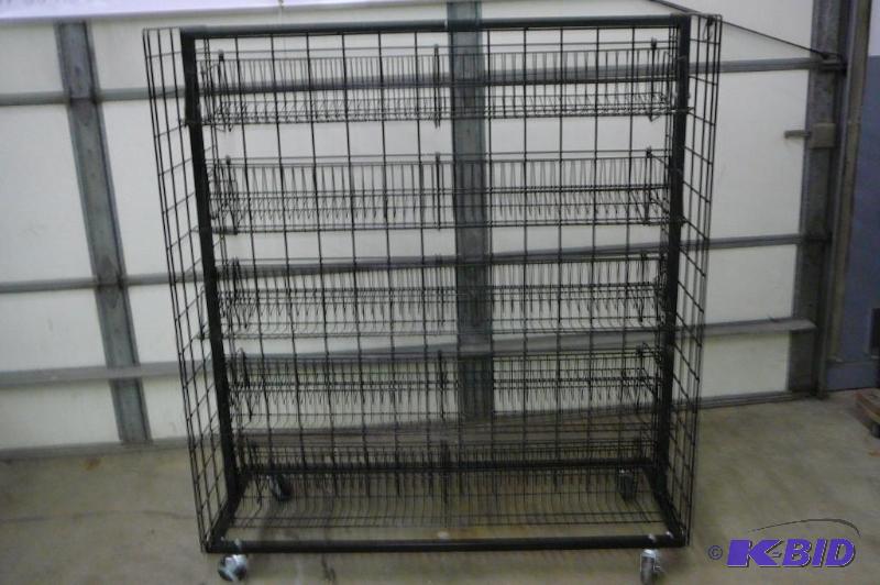 Steel racking on casters with&nbsp10 wire ba...