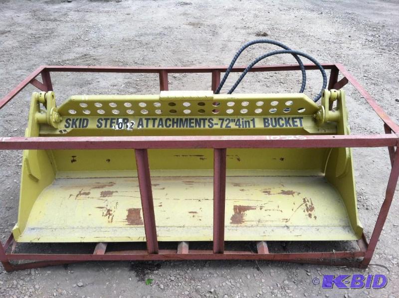 lot 25 image: 72 4 in 1 Skid Steer Bucket for bobcat.  Grapple, Dozer, scooper, bucket.  BRAND NEW