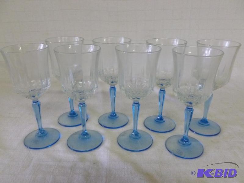 lot 107 image: Beautiful eight piece blue stemmed lead cryst...