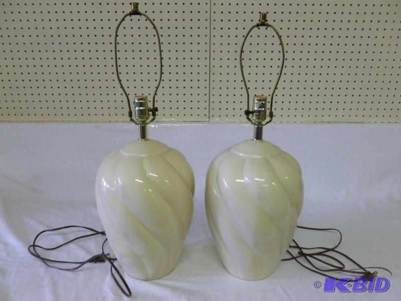 lot 109 image: Lot of two porcelain end table lamps that mea...
